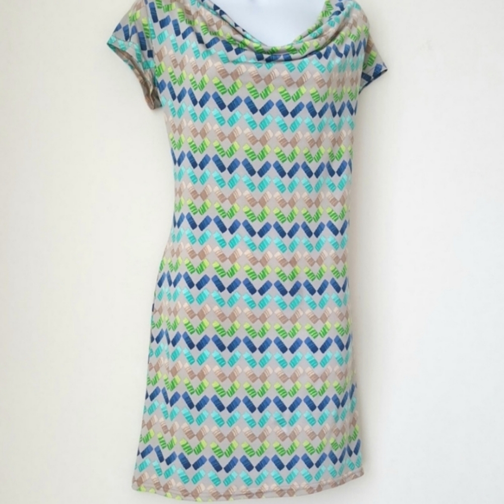 Dress Geometric Pullover Blue Green Sz Medium Anthropologie